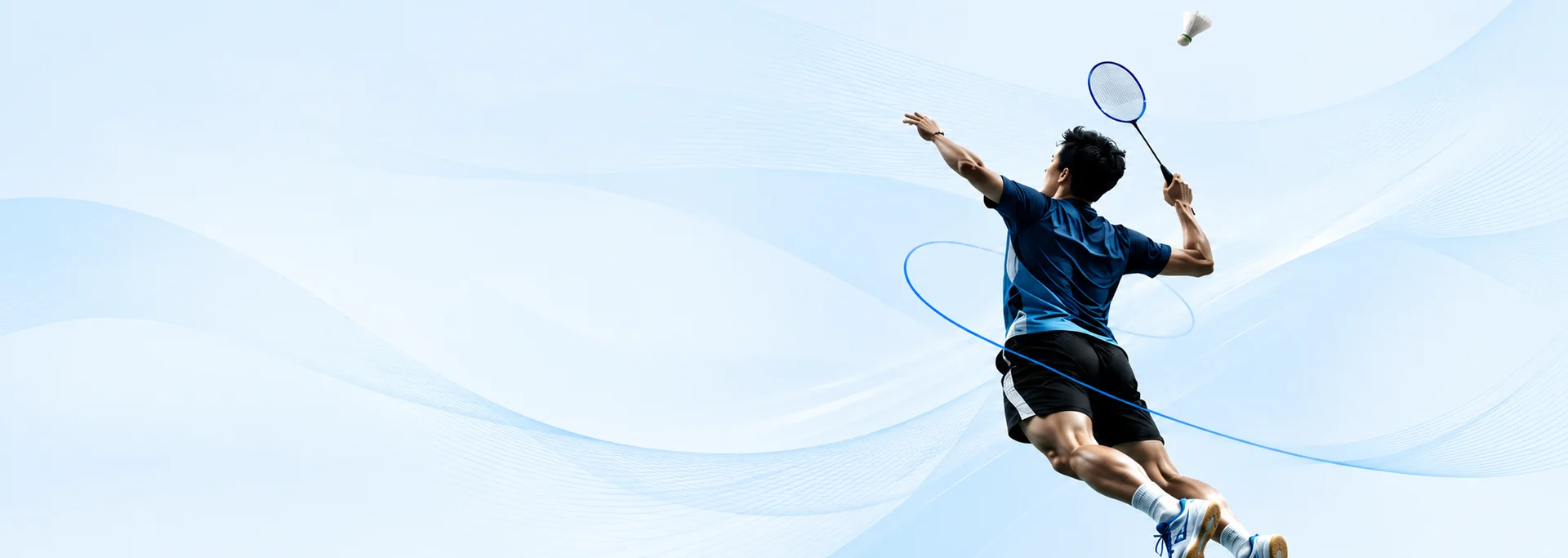 Badminton player jumping to smash